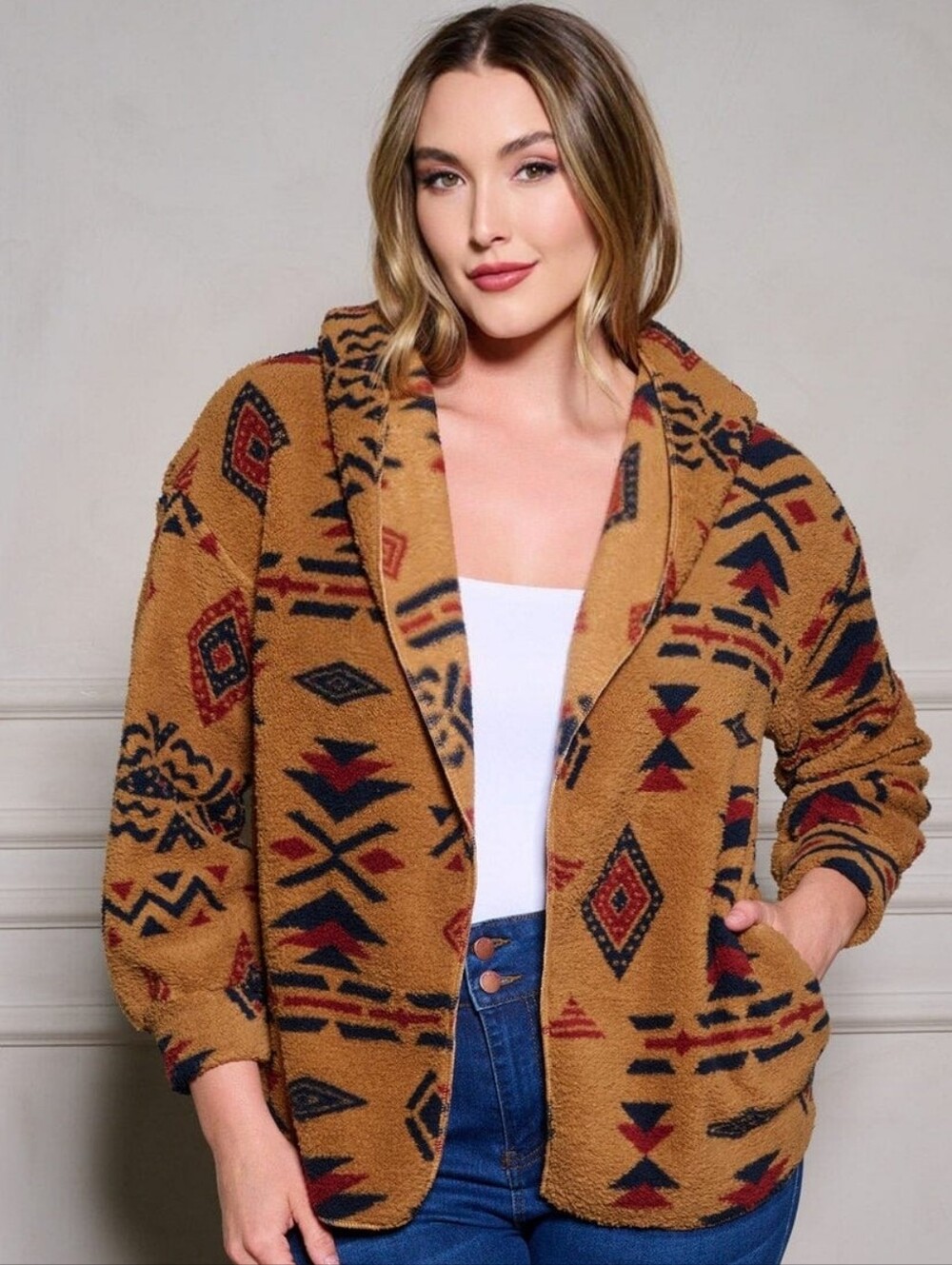 Plus Size Western Charm Plush Cardi